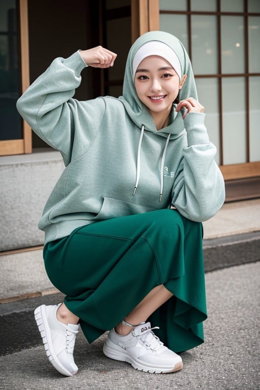 S, Green Hoodie, HijabPorno IA