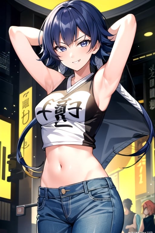 Waist Shot, Arms Up, Crop Top Hentai AI Porn