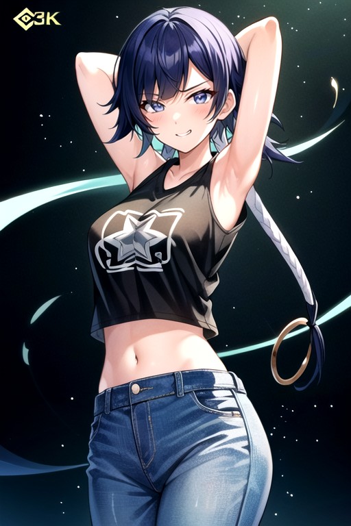 T-shirt Graphique, Jeans, Clin D'œilPorno IA Hentai