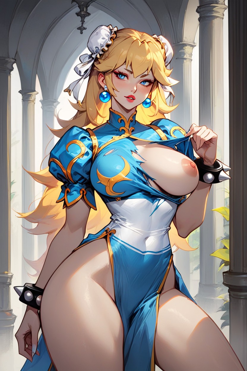 Ripped Clothes, Princess Peach, One Breast Exposed Furry AI Porn