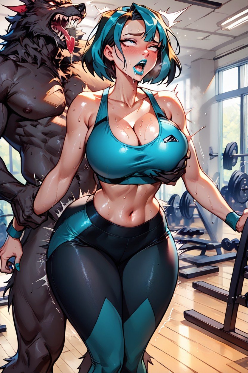 Piel Grasa, Shivering, Werewolf Standing Behind Her And Groping Her BreastsPorno AI Hentai