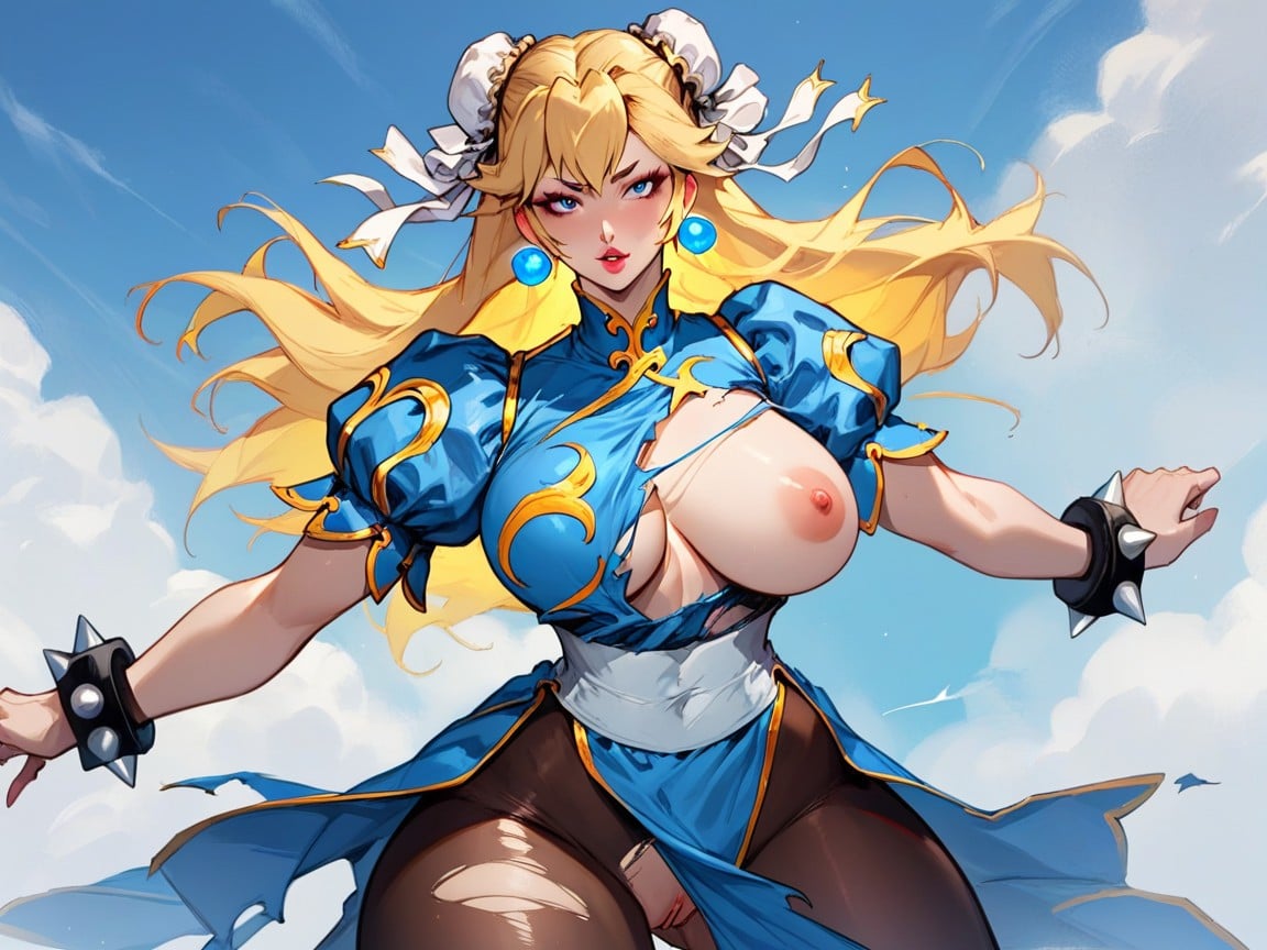 巨乳, Ripped Clothes, Blonde Hairchun Li CostumeAI黄片