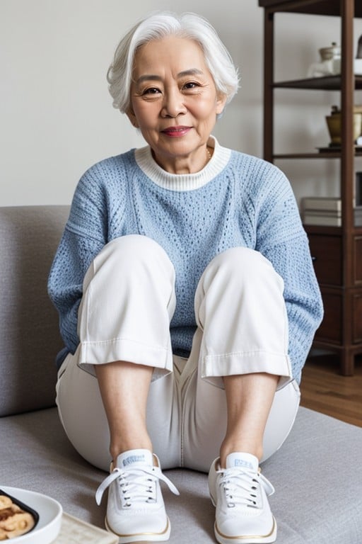 White Hair, Year Old Asian Woman, 전신AI 포르노