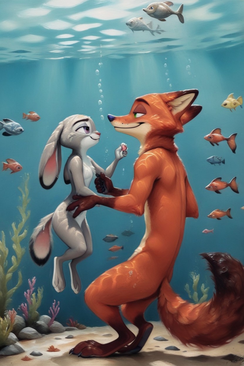 Nick Wilde, Underwater, Naked AI Gay Porn