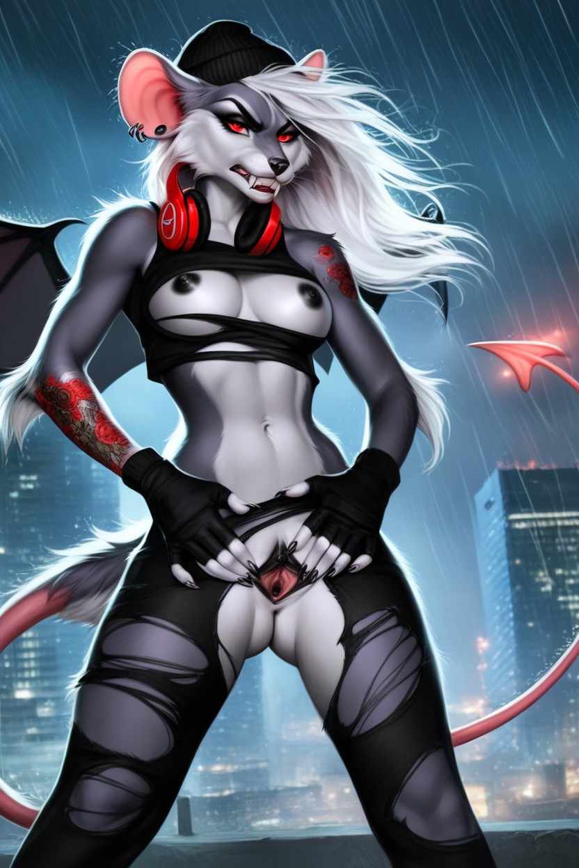 Wet Pussy, Raining, Torn Clothes Furry AI Porn