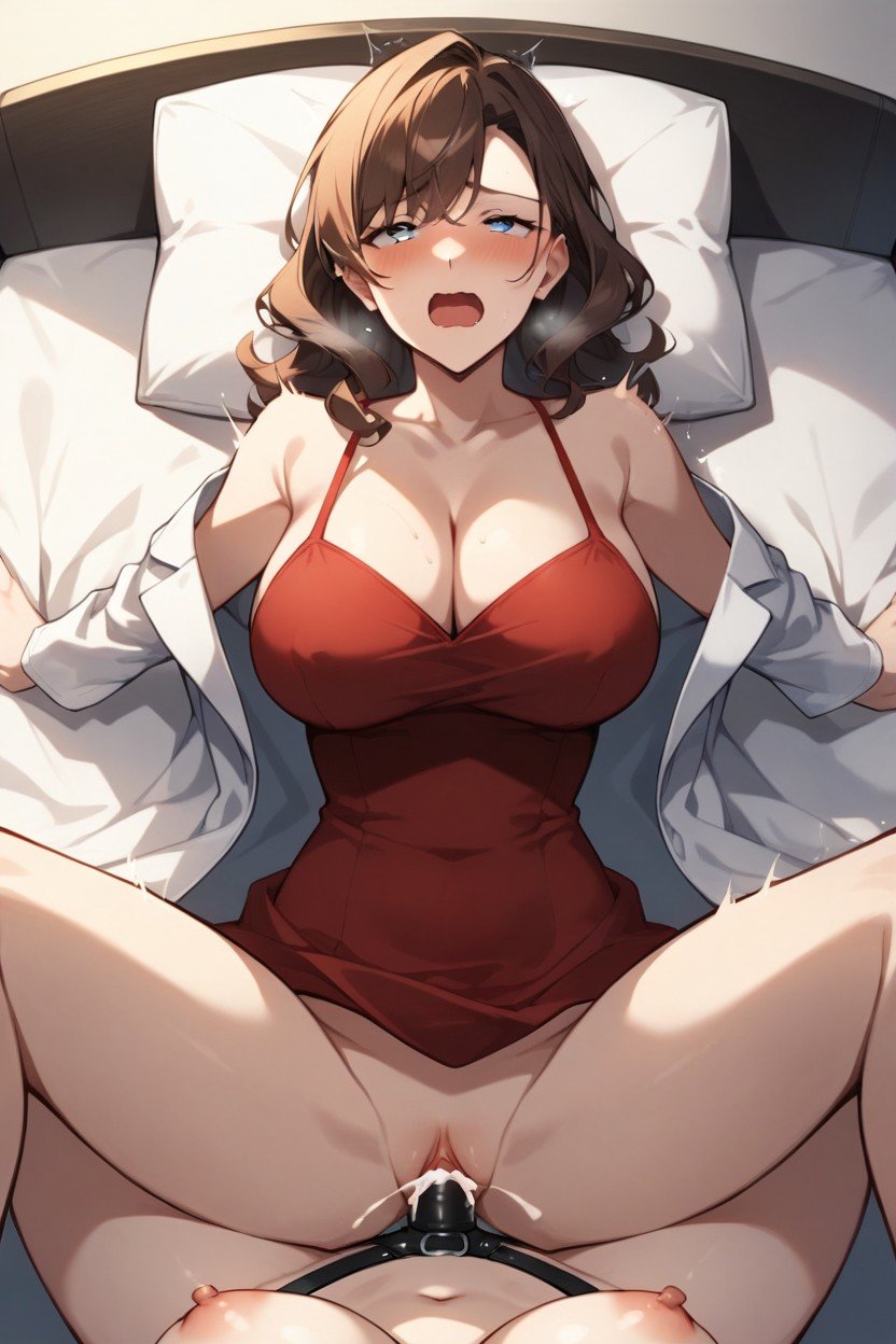 Blue Eyes, Miyano Shiho, Red Dress AI Porn