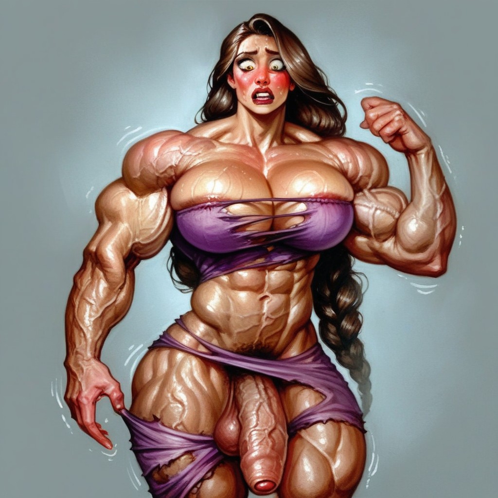 Shredded Muscle, Brunette, Visible Muscle Growth Shemale AI Porn