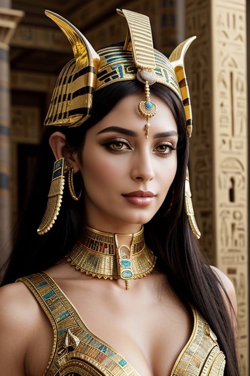 Extremely Ornate Egyptian Headdress, Elaborate Golden Clothes, Cleavage AI Porn