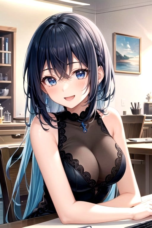 Cute, Blue Eyes, Silk Dress AI Porn