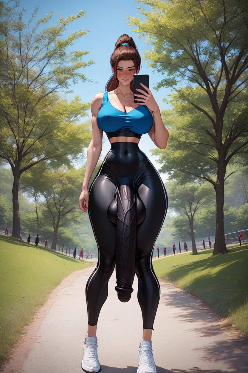 Hyper Penis Bulge, Futanari, Cock Well Below The Knees Shemale AI Porn