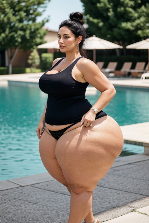 Disproportionately Mega Wide Hips, Tight Khaki Jeans, Disproportionately Large Fat Ass AI Porn