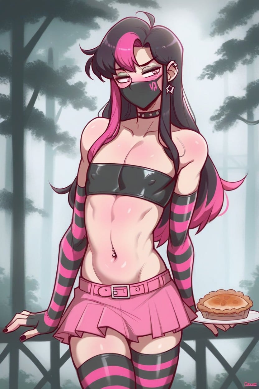 Pink Hair, Artist Dross, Black Hair Hentai AI Porn