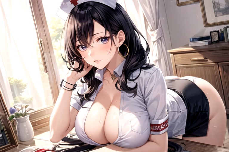 Fur Hat, Touching Face, Shirt Pulled Up Hentai AI Porn