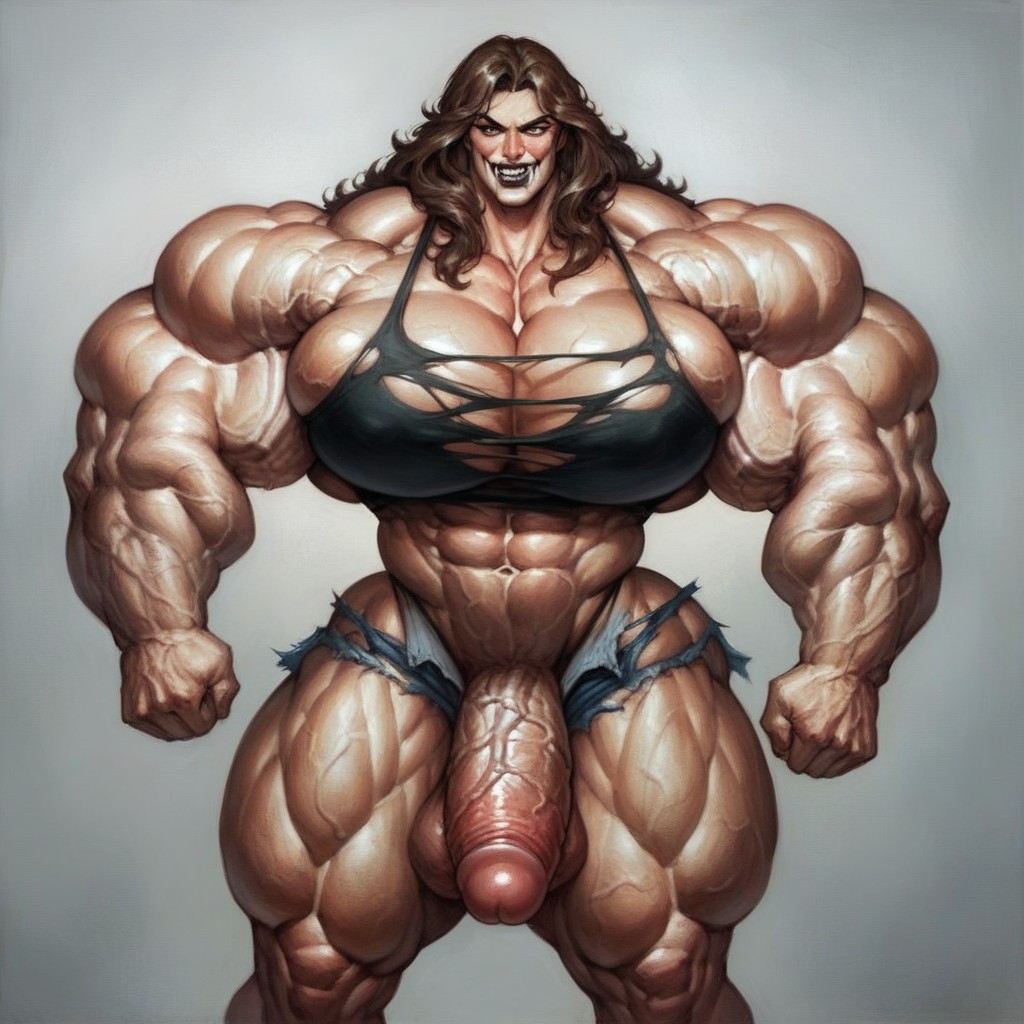Big Massive Lat Muscle, Big Bulging Veins, Hips And Waist Shemale AI Porn
