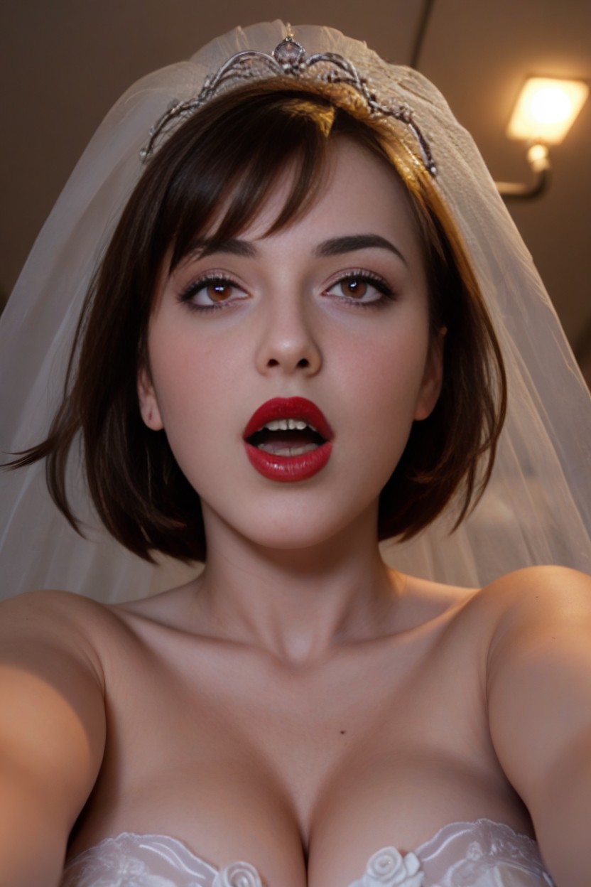 Wedding Dress, Night, Red Lipstick AI Porn