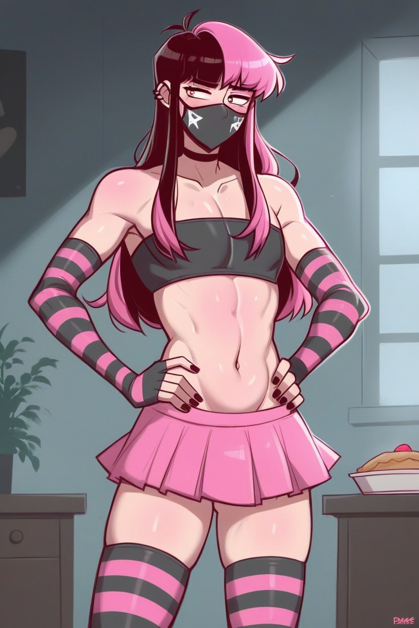 Midriff, Striped Legwear, Girly Hentai AI Porn