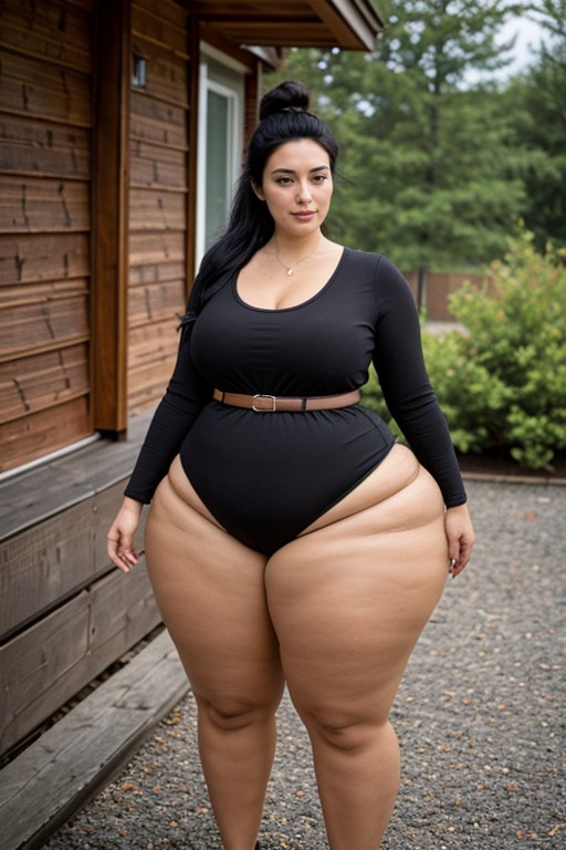 Long Sleeve Black Top, Full Large Perky Breasts, Thick AI Porn