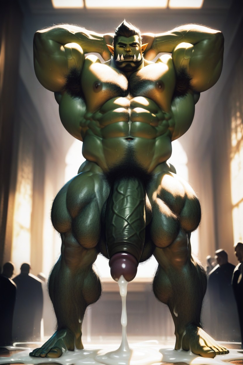 Cumshot, Only One Man Orc, Cum Flooding Floor AI Gay Porn