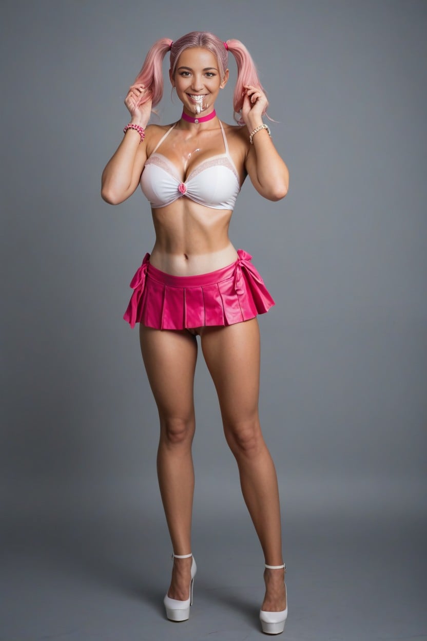 Front View, White Tube Top, White High Heel Pumps AI Porn