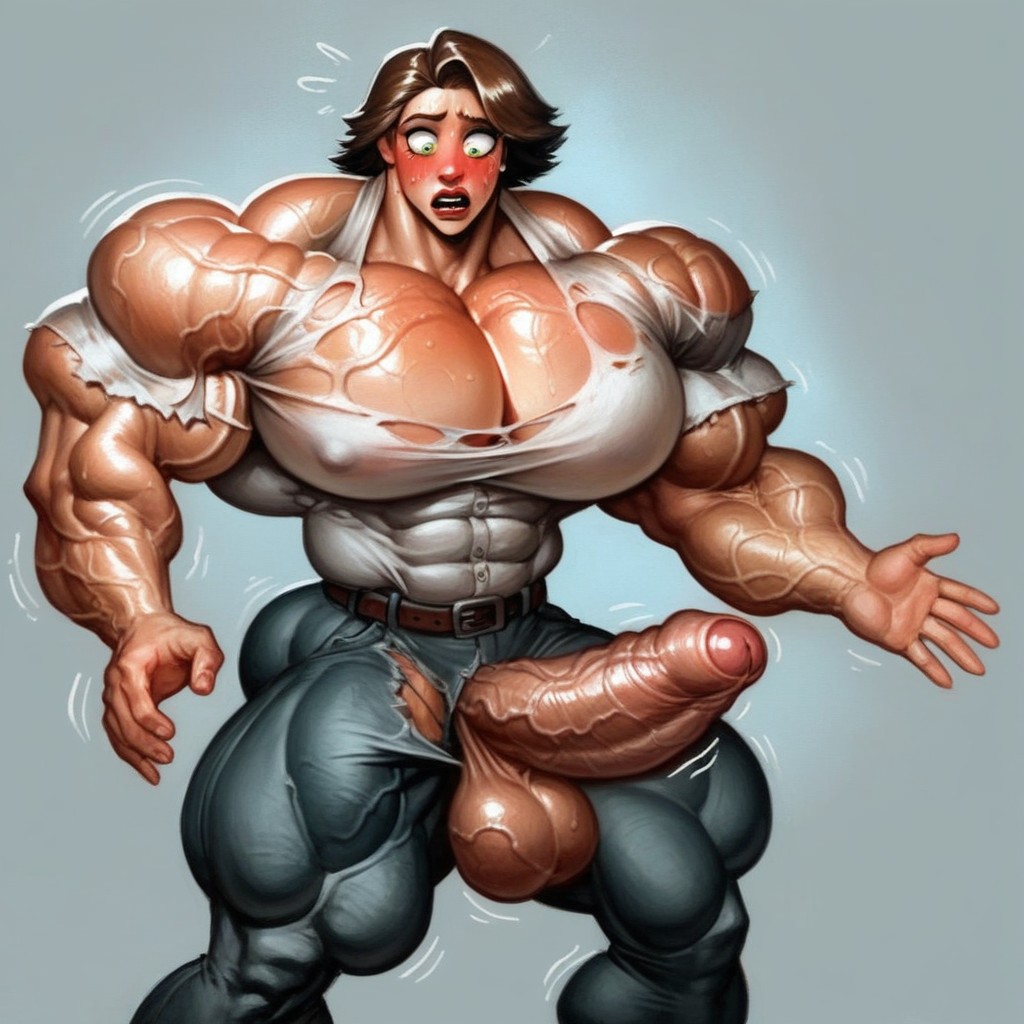 Sweaty, Ripped Muscle Dick, Long Foreskin Shemale AI Porn