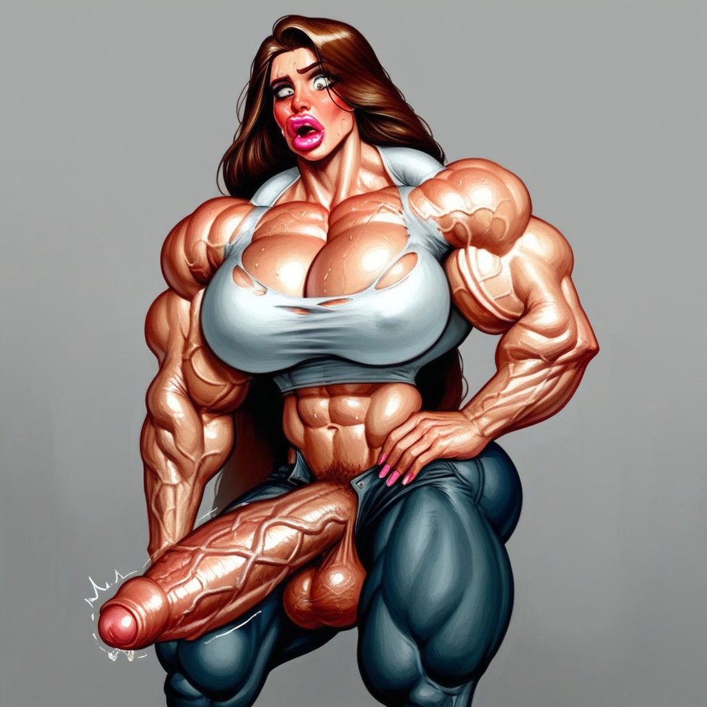 Muscle Expansion, Hyper Veiny Dick, Confused Face Shemale AI Porn