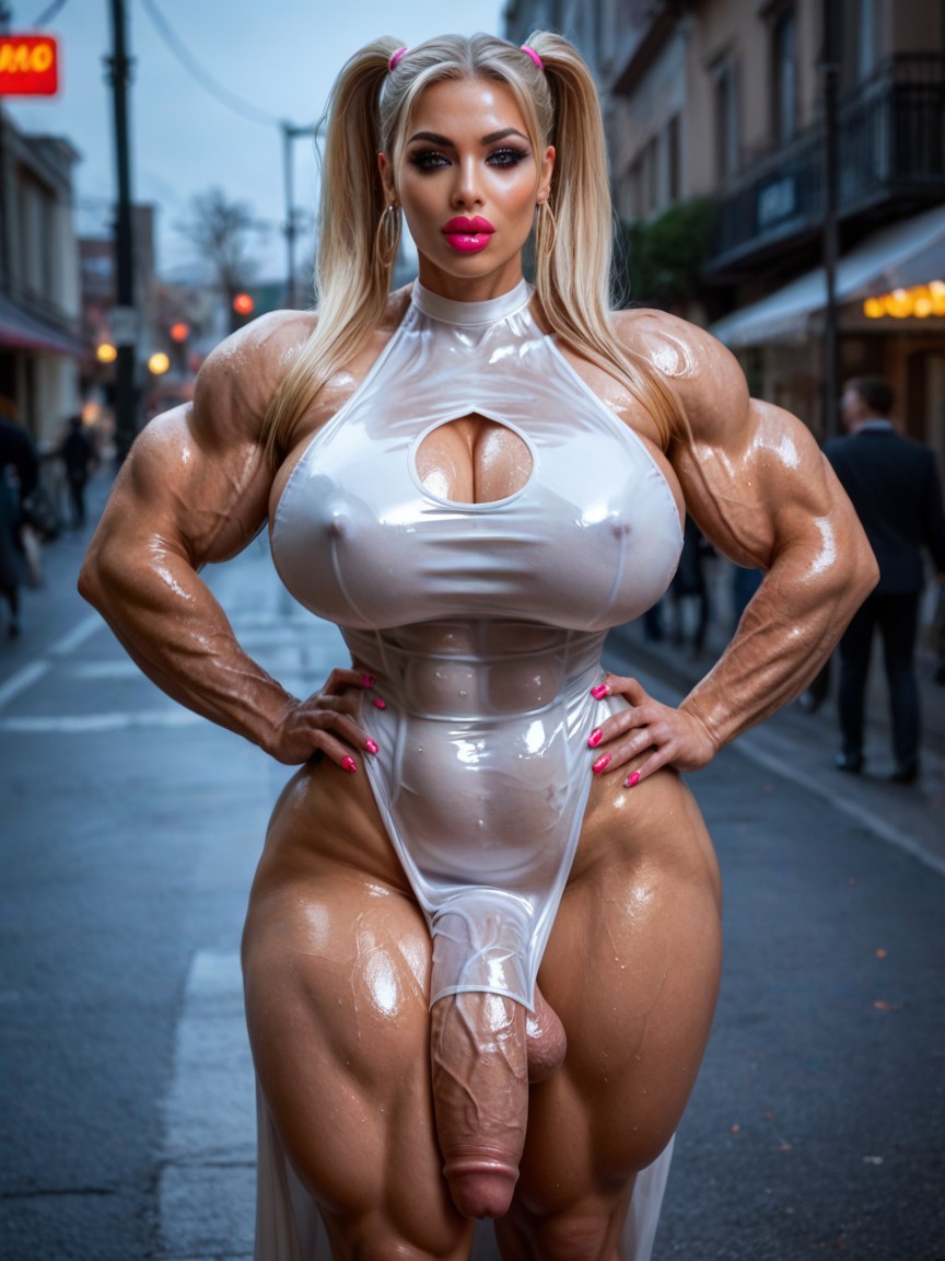 Black Plain Out Dress, Juicy Veins, Blonde Hair Shemale AI Porn