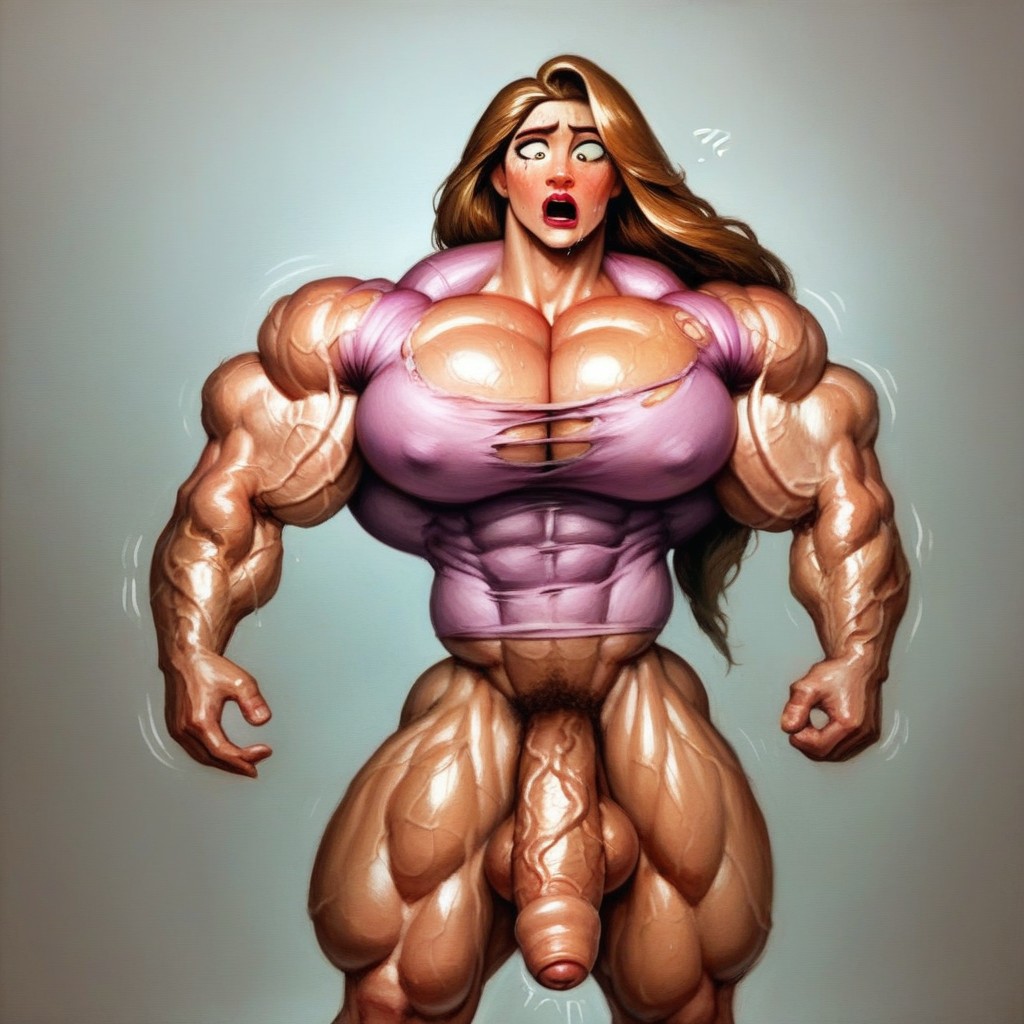 Brunette, Body Transformation, Muscle Expansion Shemale AI Porn