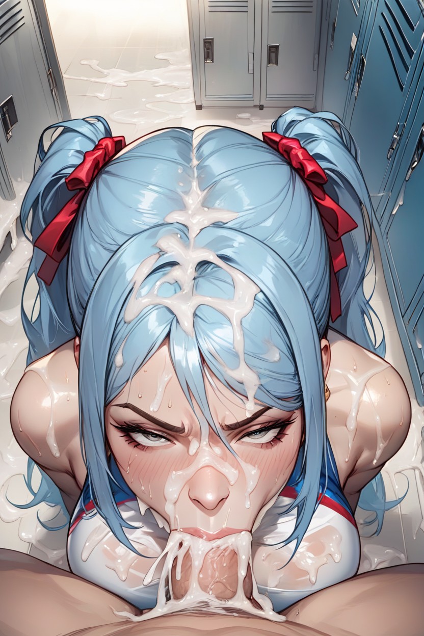 Sweaty, Thick, Light Blue Hair Hentai AI Porn