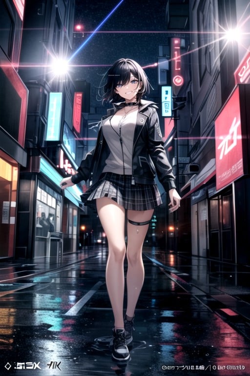 Jacket, Skirt, Cyberpunk City AI Porn