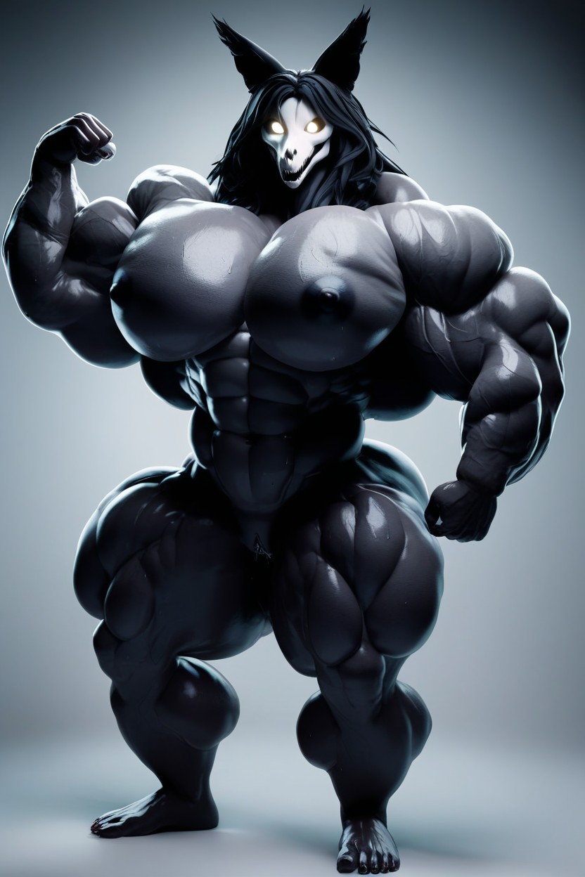 Massive Ass, Massive Pectorals, Black Fur With Big Breasts And Huge Ass Rounded Breasts Furry AI Porn