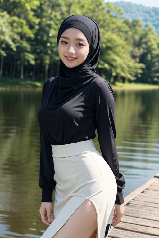 Lac, Sourire Bouche Ouverte, HijabPorno IA