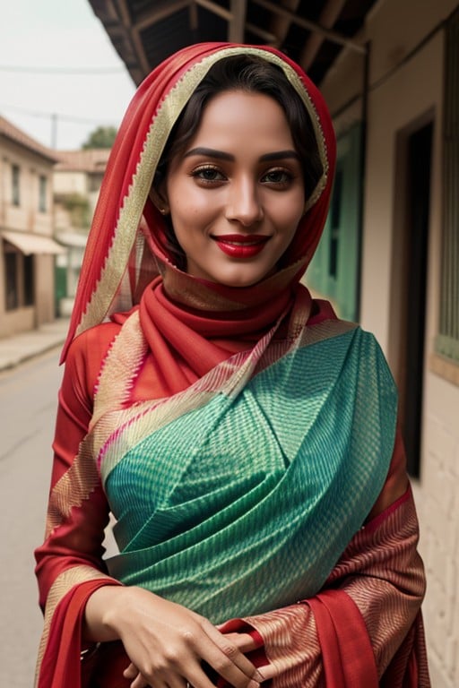 Smiling, Dark Skin Girl, Pale Green SareeAI黄片