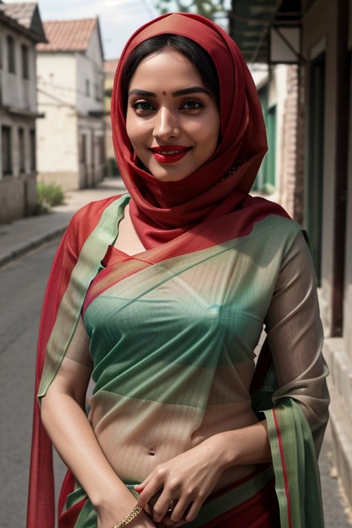 苗条, Smiling, Red HijabAI黄片