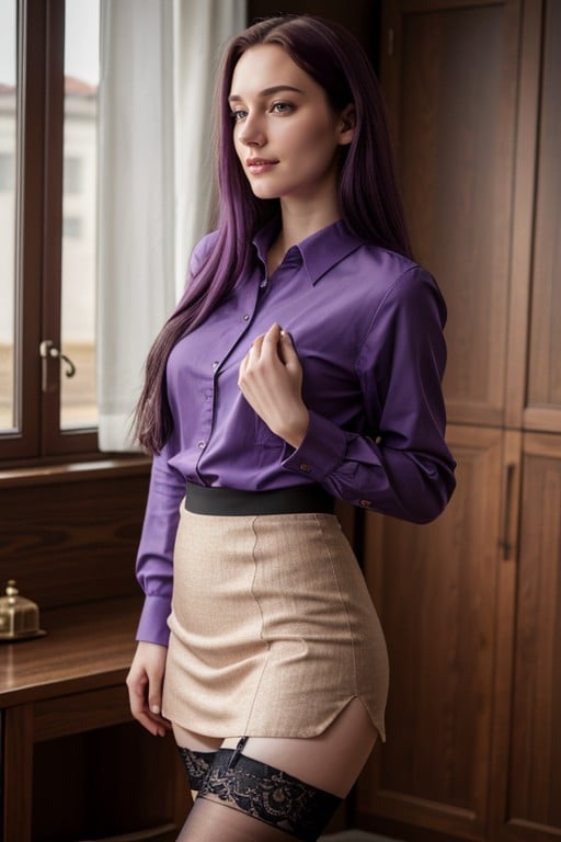 Standing, Swedish, Long Purple Hair AI Porn