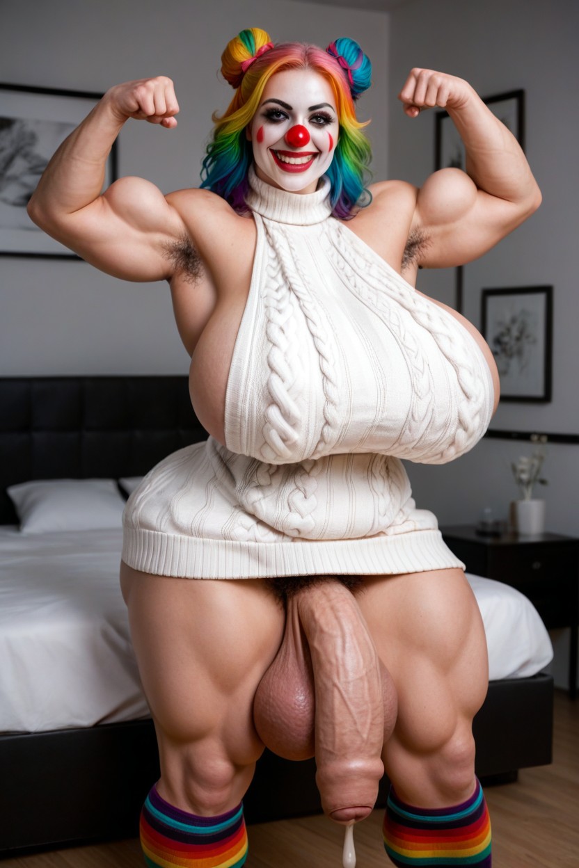 Enormous Cock, Rainbow Hair, Extreme Detail Shemale AI Porn