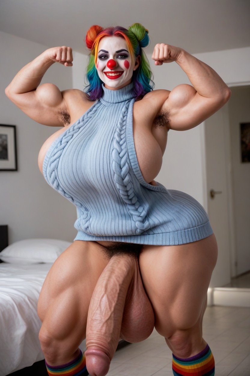 Huge Penis Glans, Flexing Biceps, Armpit Hair Shemale AI Porn