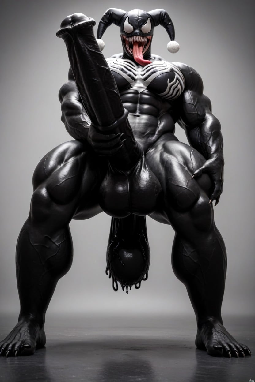 Venom Mask Covers Entire Face, Veins, Gigantic Hard Veiny Penis Under Suit Shemale AI Porn