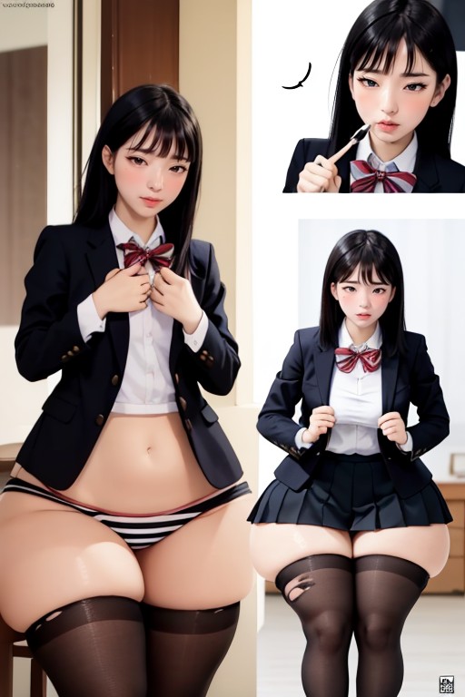 Breast Are Getting Bigger Size, Form Fitting Clothes, Ripping Her Stockings AI Porn
