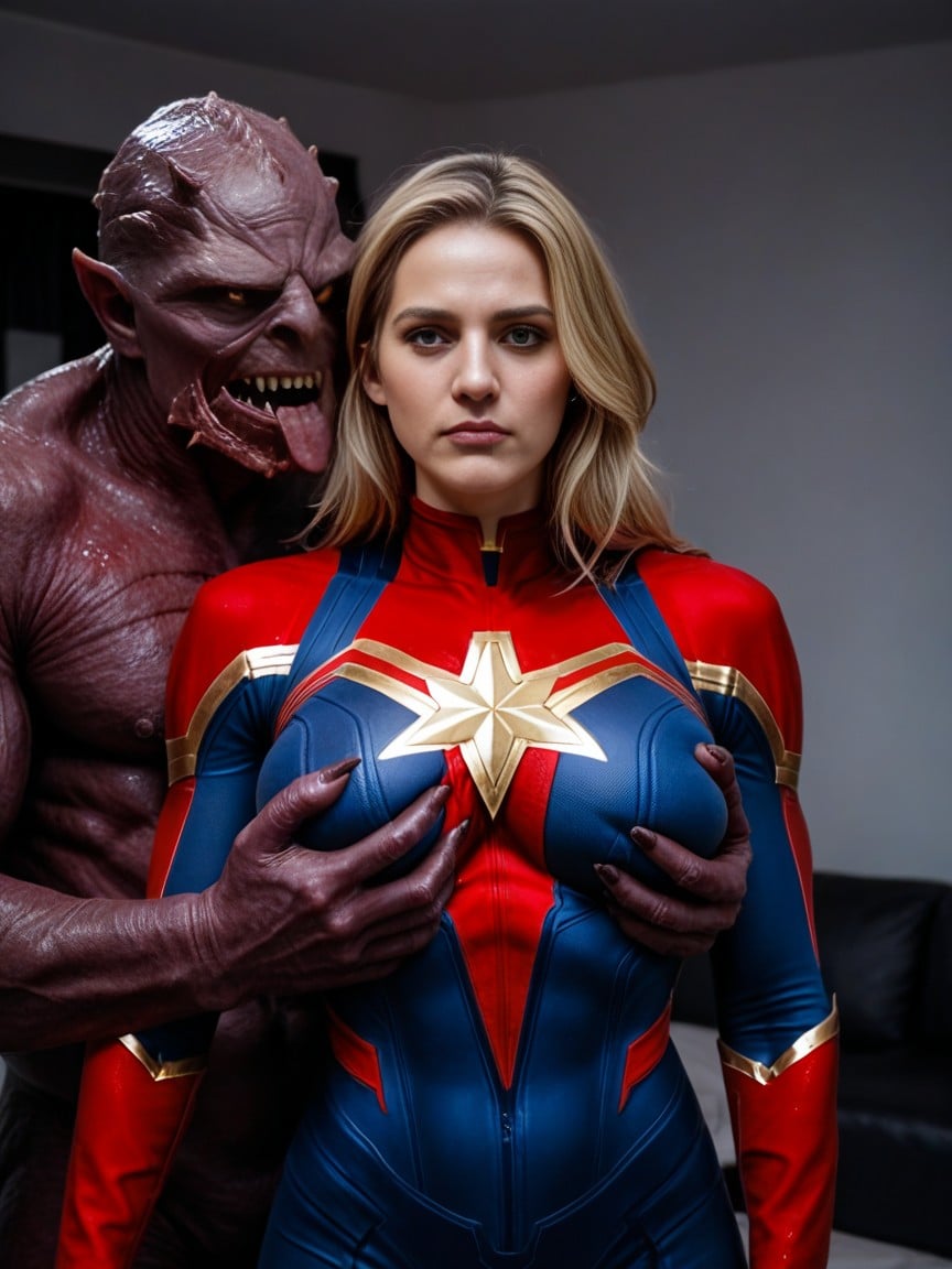 Captain Marvel, Embarrassed, Breast Groped AI Gay Porn