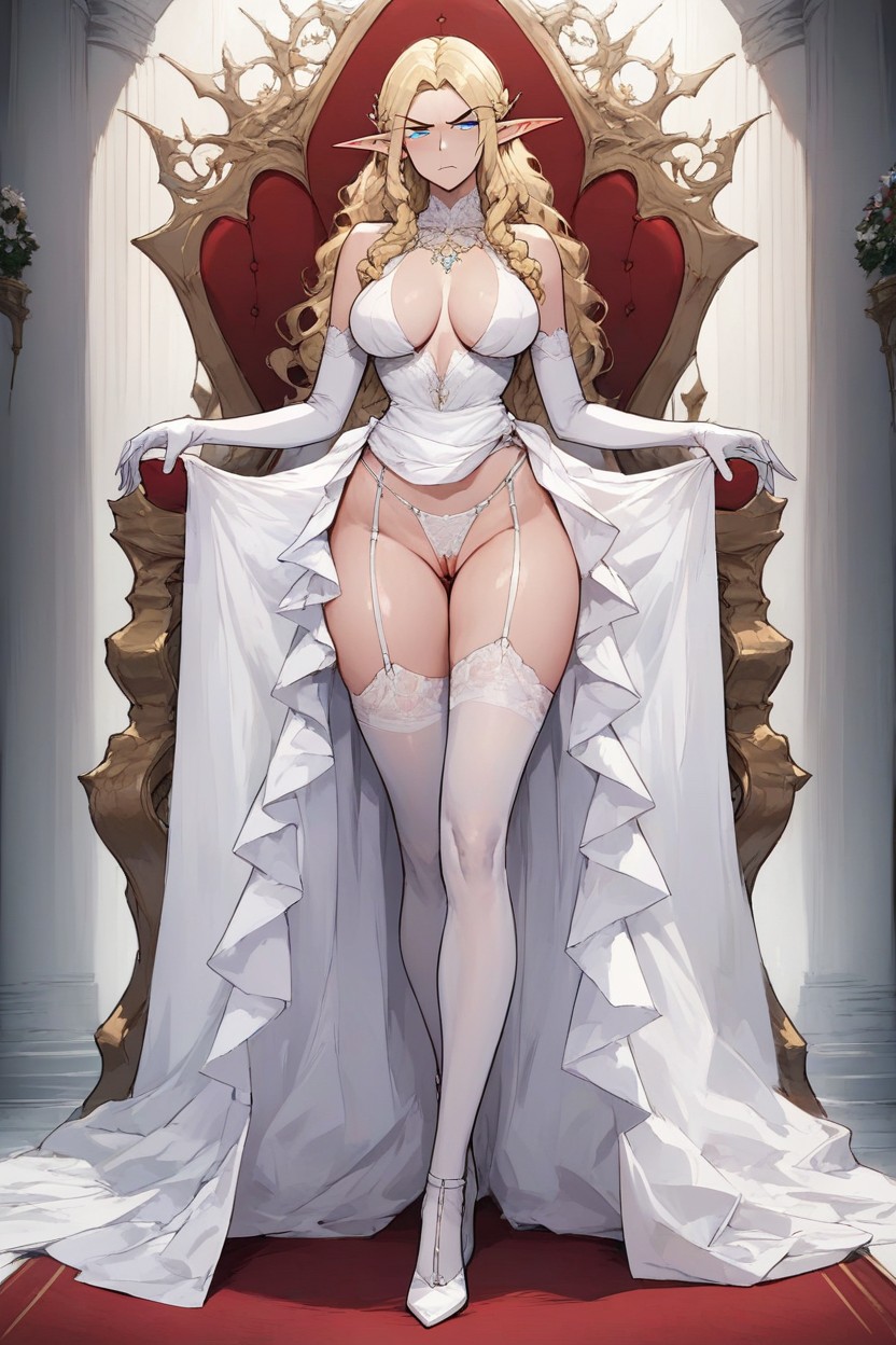 Displeased Expression, Fair Skin, Wavy Hair Hentai IA