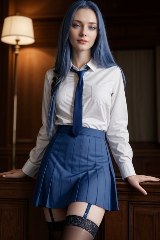 Stockings, Girl, Long Blue HairPorno AI