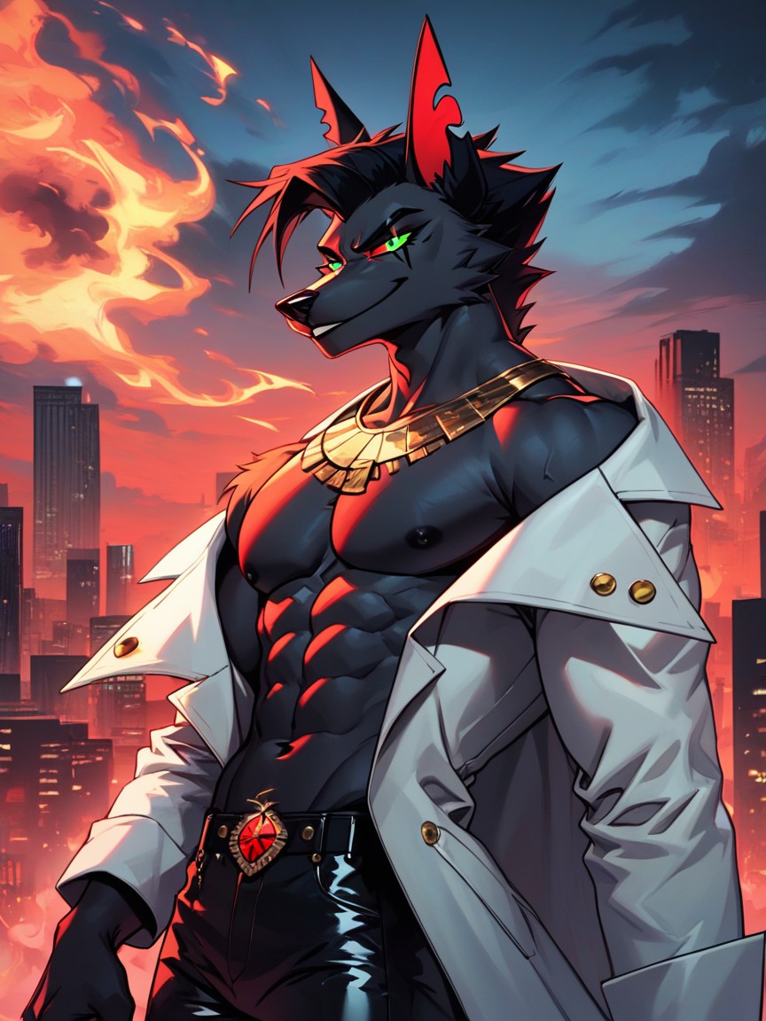 Topless, High Resolution, Green Eyes Furry AI Porn