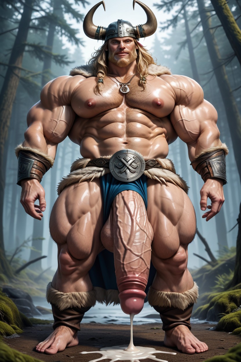 Extremely Large Ass, Hyper Muscular Man, Blue Eyes AI Gay Porn