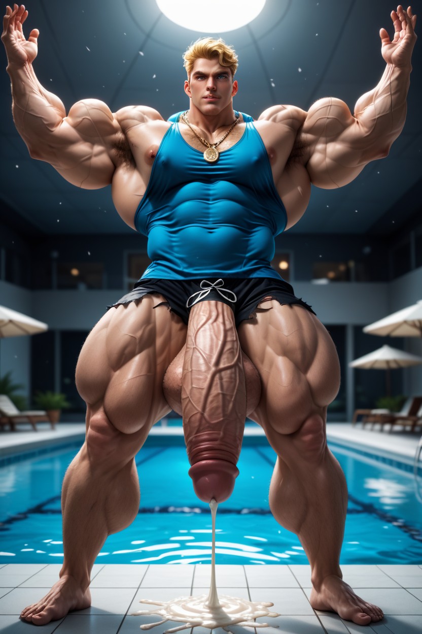 Blonde Hair, Large Cock Between Legs, Large Veiny Muscles AI Gay Porn