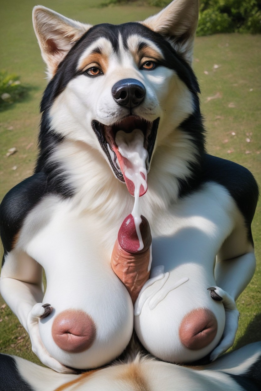 A Lot Of Cum On Breast, Drawn Penis, Inverted Dark Nipples Furry AI Porn