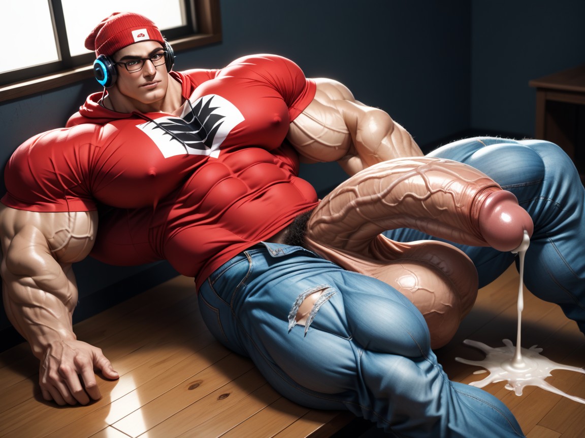 Large Cock Between Legs, Mediodía, Hyper Muscular Model Porno gay IA