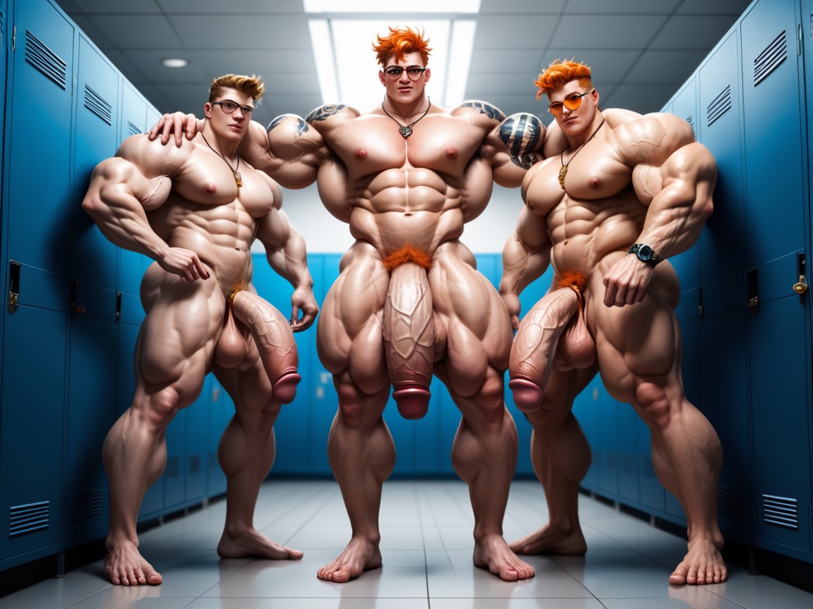 Disproportionately Huge Pectorals, Large Cock Between Legs, 18 AI Gay Porn
