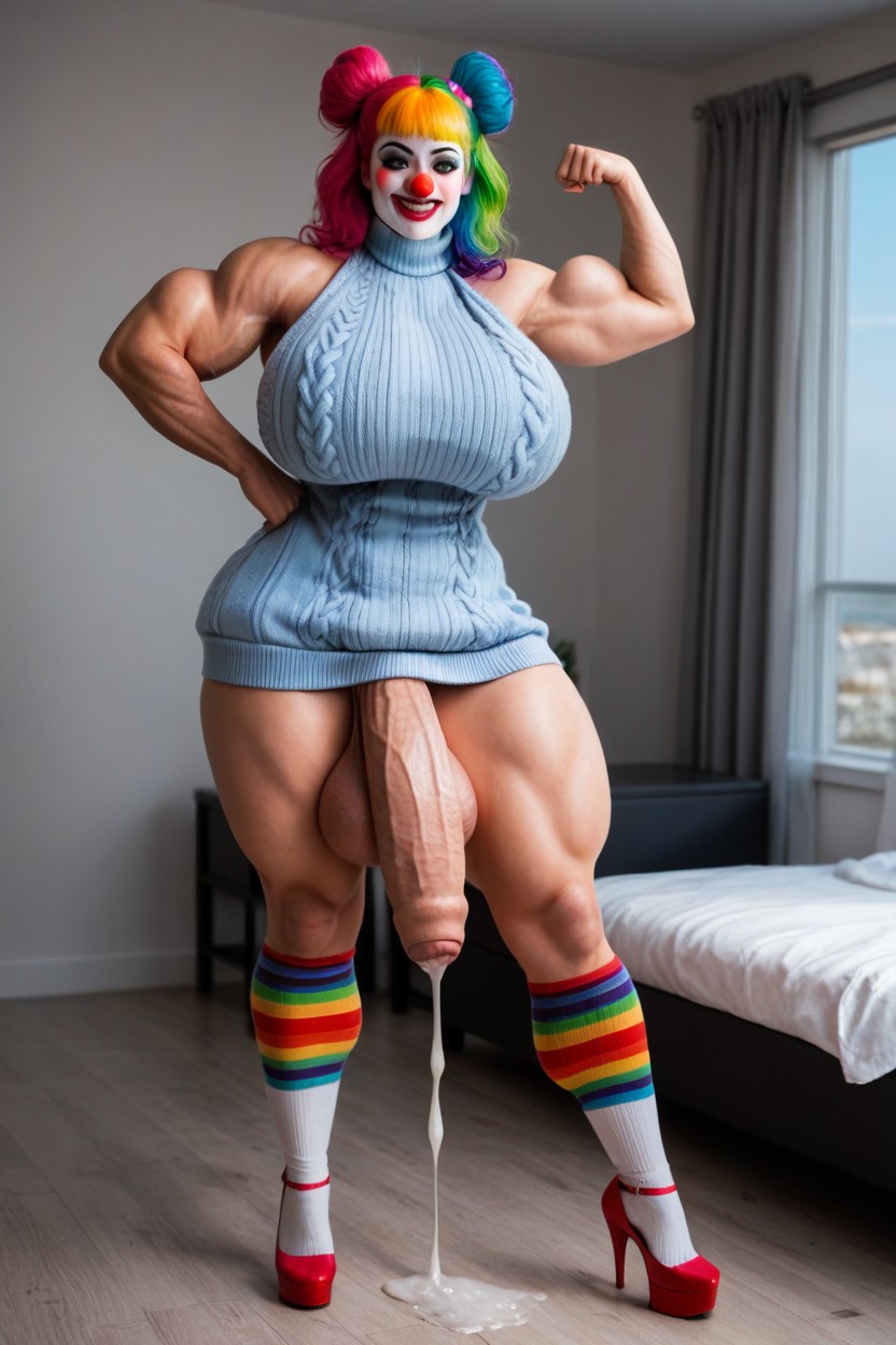 High Heels, Cock Pointing At Viewer, Slouch Socks Shemale AI Porn