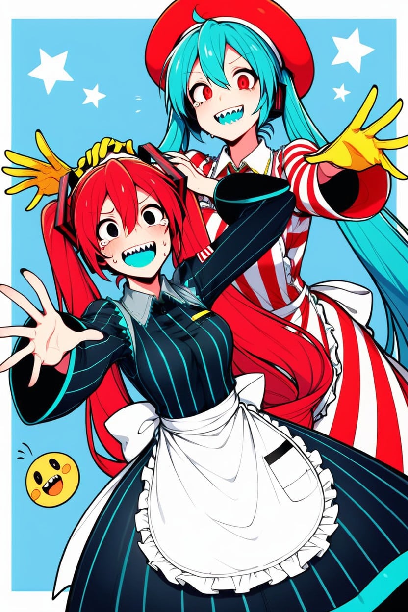 Drill Hair, Vertical Striped Dress, Blue Background Hentai AI Porn