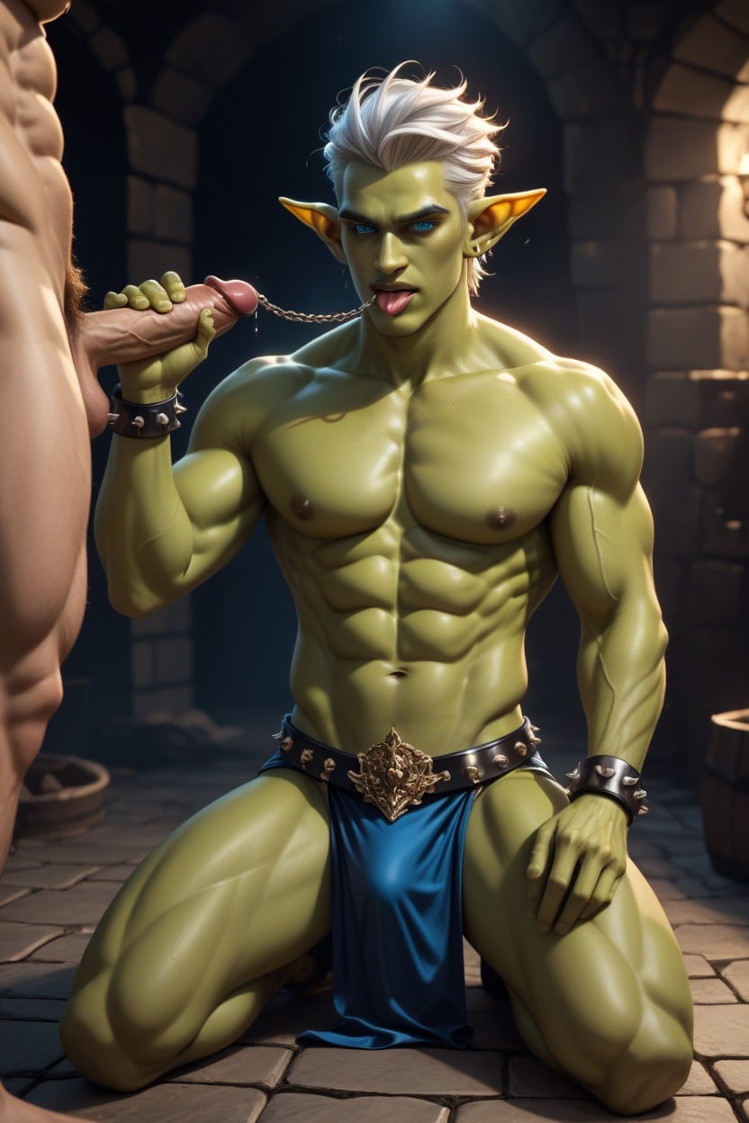 Hinting At His Submissive Role In This Steamy Encounter, Touching Face, Blue Eyes AI Gay Porn